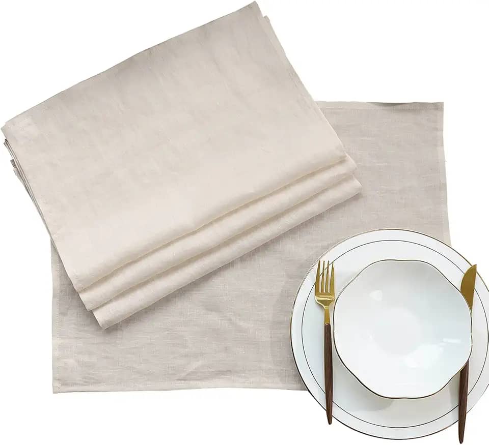Amazhiyu Jogo americano 100% linho de tecido rústico para mesa de jantar, 35 x 48 cm, conjunto de 4, linho