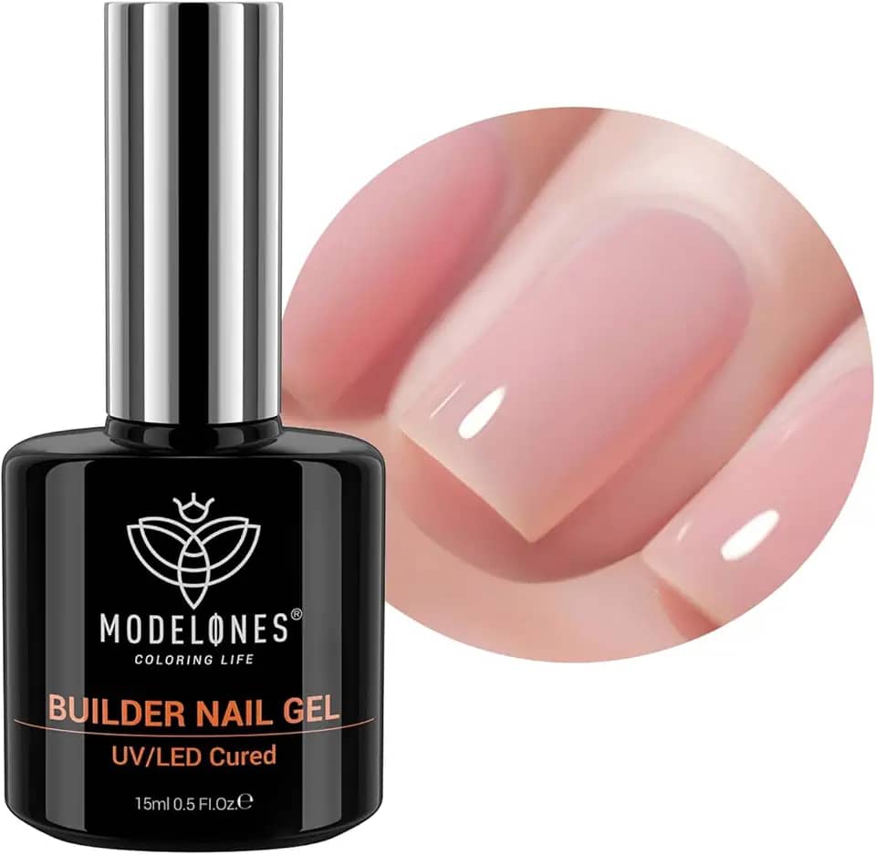 modelones Construtor de gel para unhas, construtor rosa nude neutro 8 em 1 para espessamento de unhas, base de borracha rosa blush rosa, lâmpada LED curada, fortalecedor, esmalte em gel rígido extensor para salão faça você mesmo