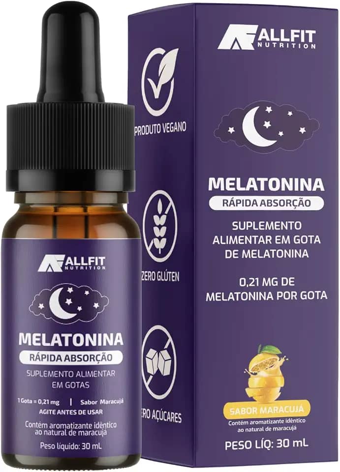 Melatonina liquida em gotas sublingual, vegano, 30ml, All Fit Nutrition (Maracujá)