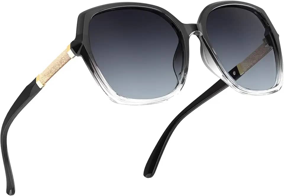 Óculos de sol polarizados para mulheres, tendência, óculos de sol femininos, armação cintilante, quadrados, óculos de sol femininos para compras Tarvel, Preto degradê/cinza gradiente