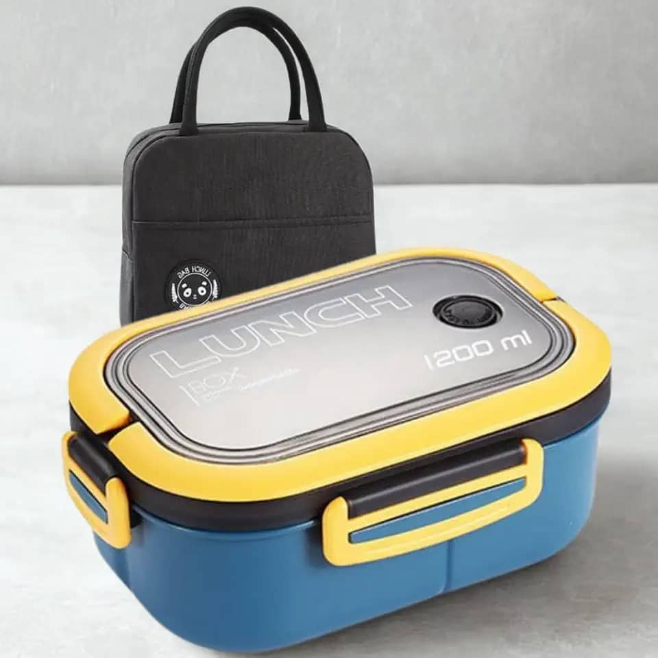 Kit Marmita Lancheira Fitness 1l Hermética com Alça Com Bolsa Térmica - Para Academia/Trabalho/Faculdade (Azul)