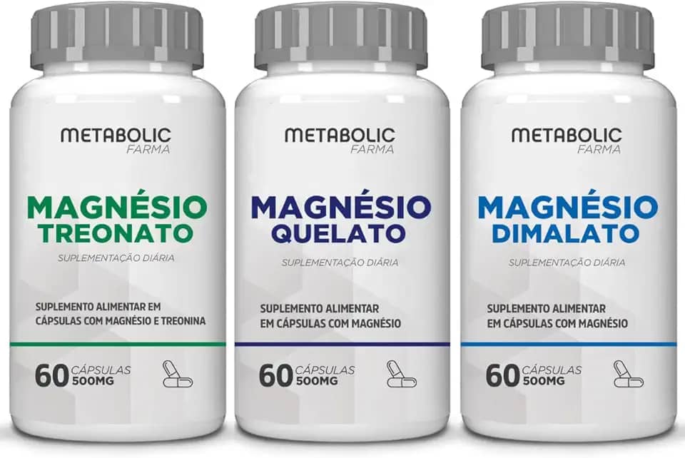 Kit Magnesio Treonato + Dimalato + Quelato Bisglicinato 500Mg 180 Cápsulas - Metabolic Farma