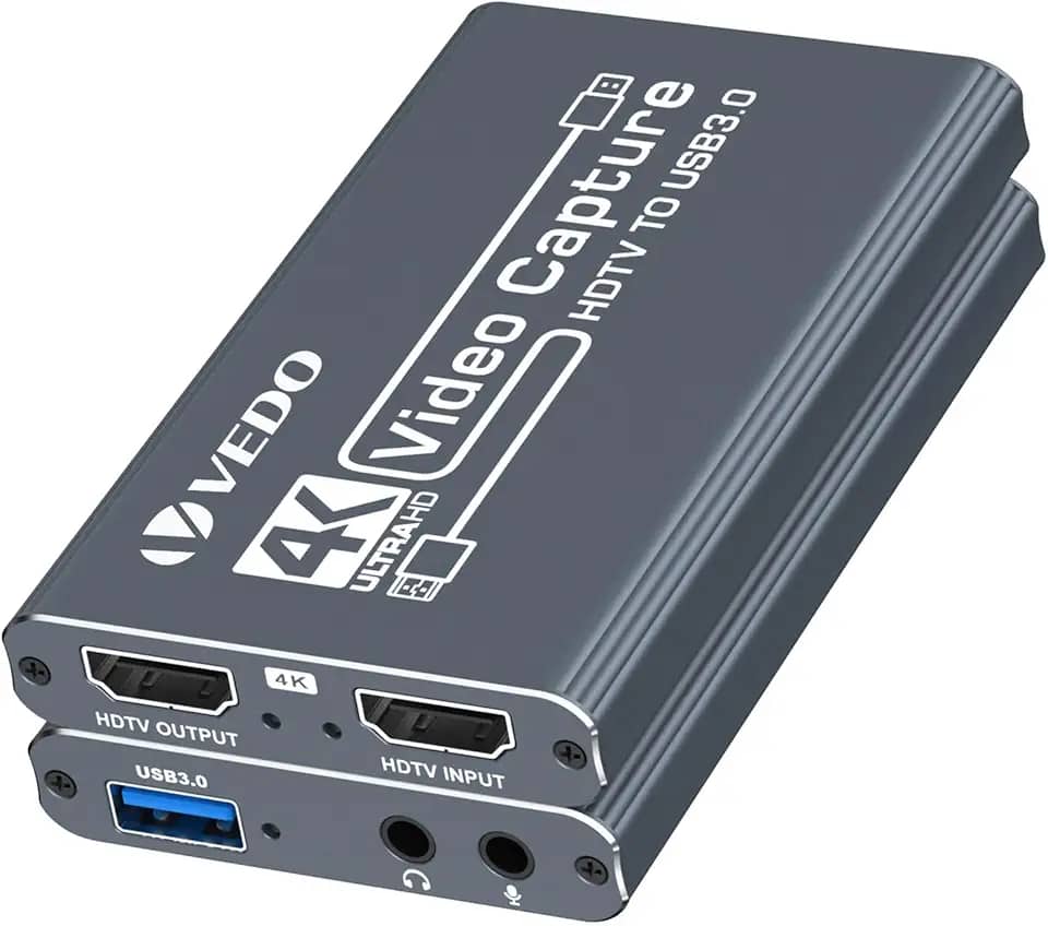 VEDO Placa de captura de vídeo 4K, dispositivo de captura de HDTV para USB 3.0 com sincronização de áudio e vídeo, compatível com consoles de jogos,para transmissão ao vivo,gravação e videoconferência