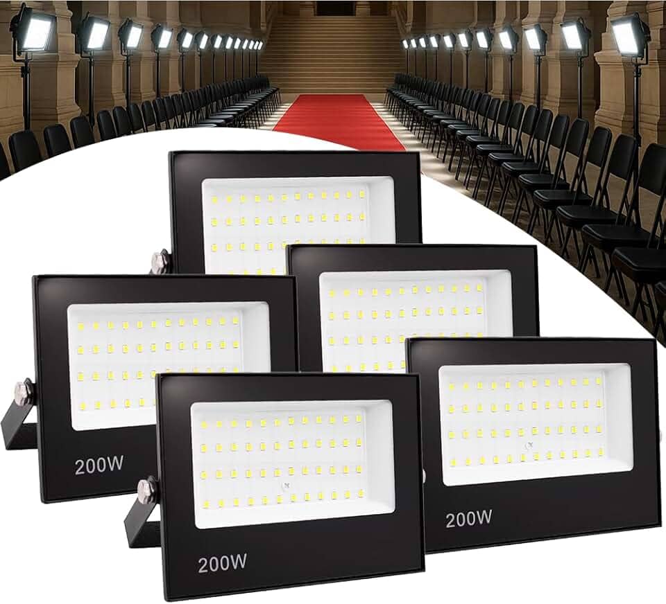 Kit 5 Refletor Led 200w Holofote Bivolt Prova Dágua Luz Frio