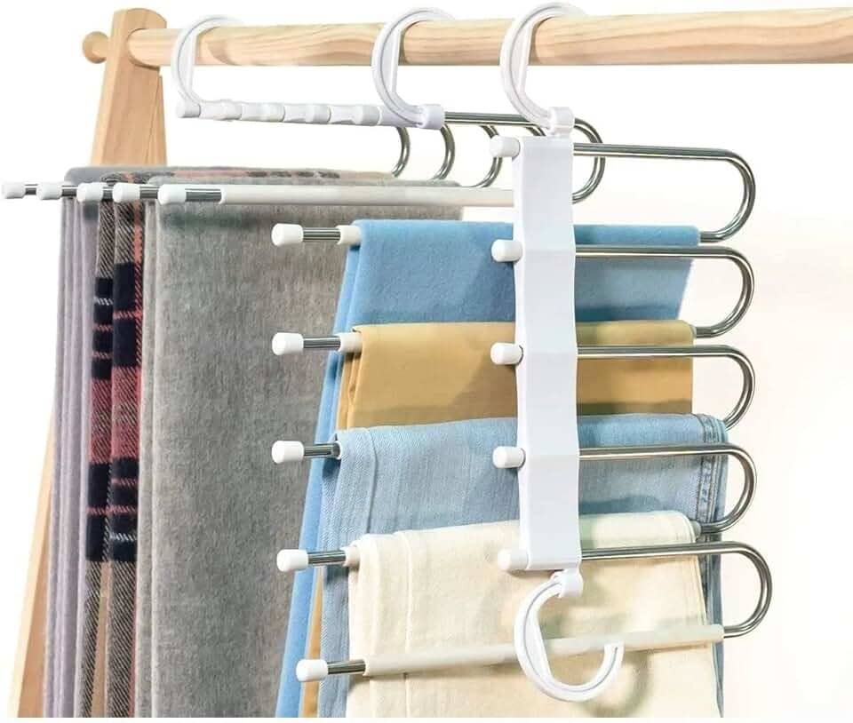 Cabide Para Calças Dobrável 5 Espaços Plástico E Aço Inox