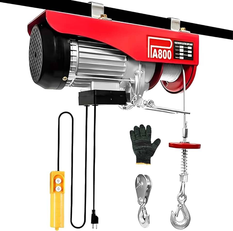 Talha Guincho Elétrica Guindaste 400kg/800kg - Para 12m Coluna, Cabo de Aço, Motor 600W Cobre Puro, IP54 à Prova d'Água - Ideal para Construção, Armazéns e Oficinas (110, Volts)