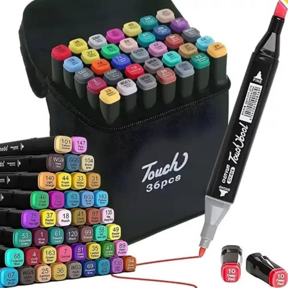 Kit de 48 Canetas Marcador Permanente Ponta Dupla Touch Coloridas para Desenho Profissional Escolar Infantil com Estojo Organizador Base Artista Canetinhas Hidrográficas Alcool Caneta para Colorir