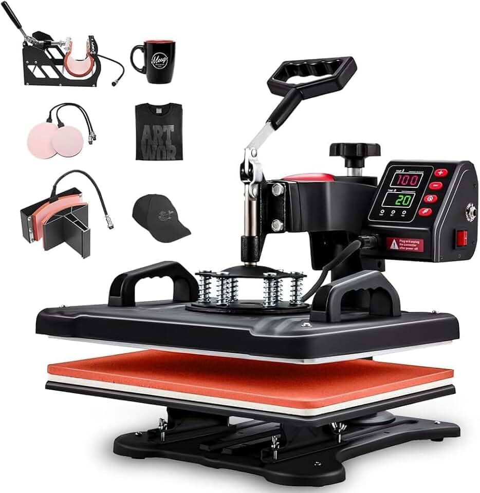 220V, 5 em 1 Prensa Termica, Maquina de Estampar Camisetas, Máquinas de Prensa Térmica Transferência de Calor por para Camisetas Chapéu, Prensa Termica Sublimação, Sublimação