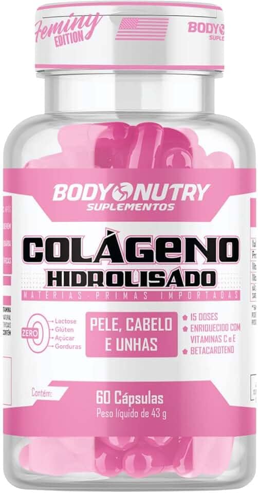 Colageno Hidrolisado Premium 60 Cápsulas Pele Cabelos Unhas Proteina Protein Vitamina C Ácido Ascórbico Vitamin E Tocoferol Betacaroteno Collagen Matéria Prima Importada Original - Body Nutry