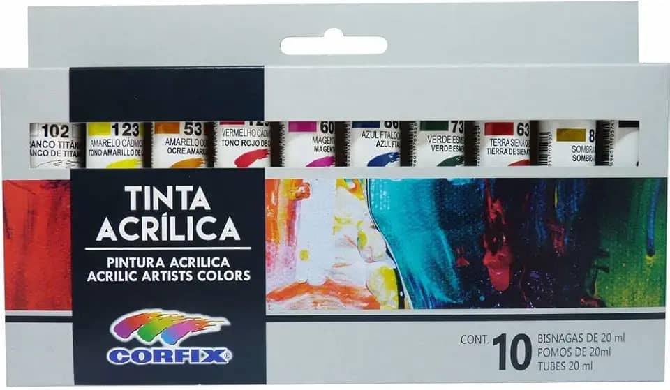 Tinta Acrílica, Corfix, 10 Cores, Bisnaga, 20 ml