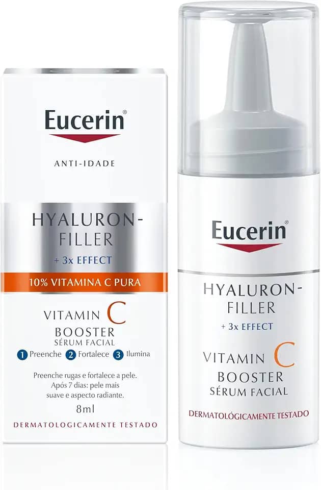 EUCERIN Sérum Facial Vitamina C Pura 10% Concentrado 8ml, Antioxidante, Pele Uniforme, Hyaluron-Filler, Ácido Hialurônico, Antirrugas