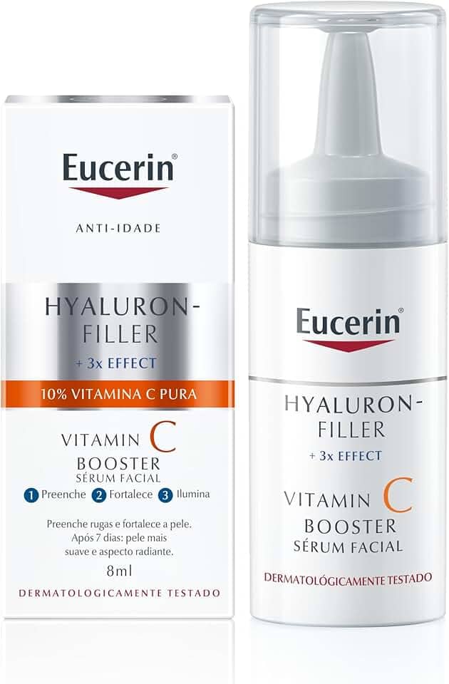 EUCERIN Sérum Facial Vitamina C Pura 10% Concentrado 8ml, Antioxidante, Pele Uniforme, Hyaluron-Filler, Ácido Hialurônico, Antirrugas
