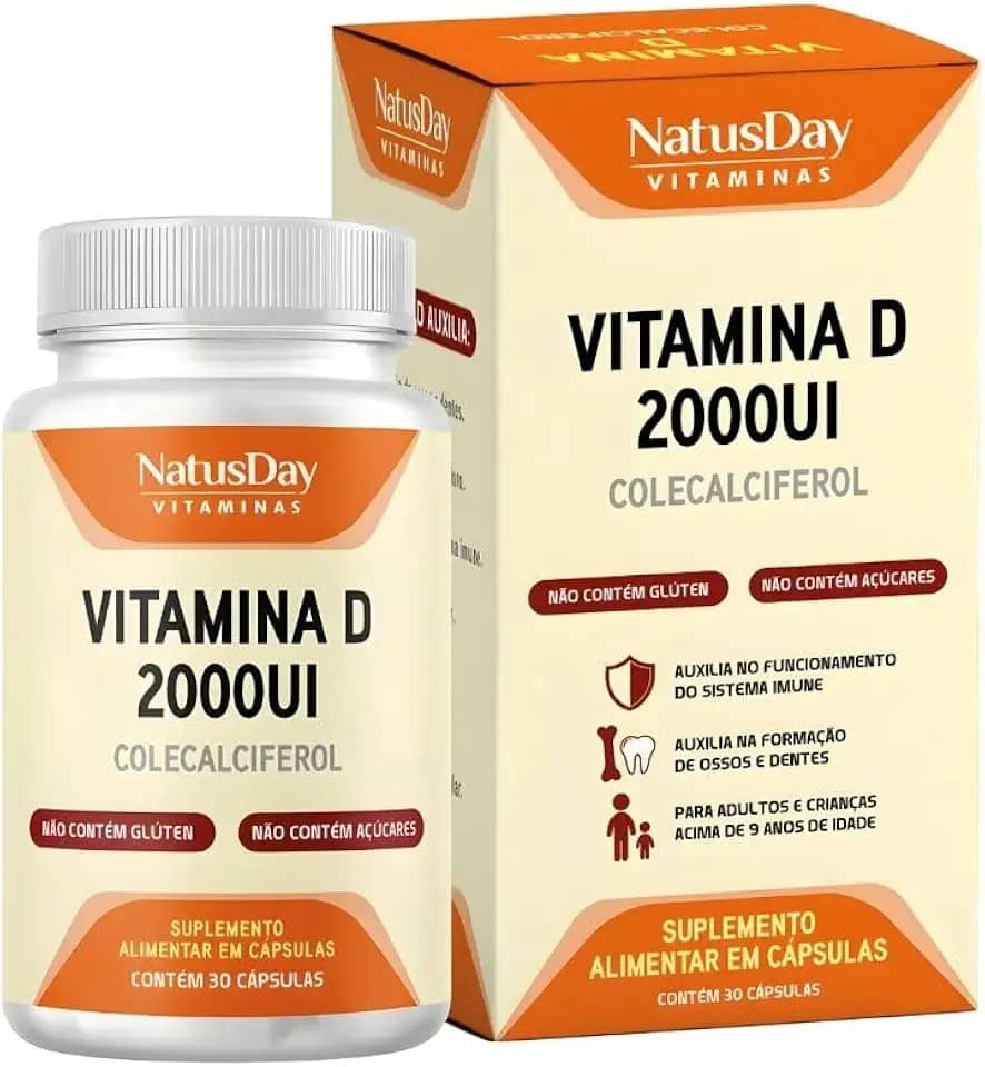 Vitamina D 2000ui - 30 Cápsulas - Natusday - Contribui para a manutenção de ossos e dentes saudáveis, Auxilia na imunidade: Importante para o funcionamento adequado do sistema imunológico