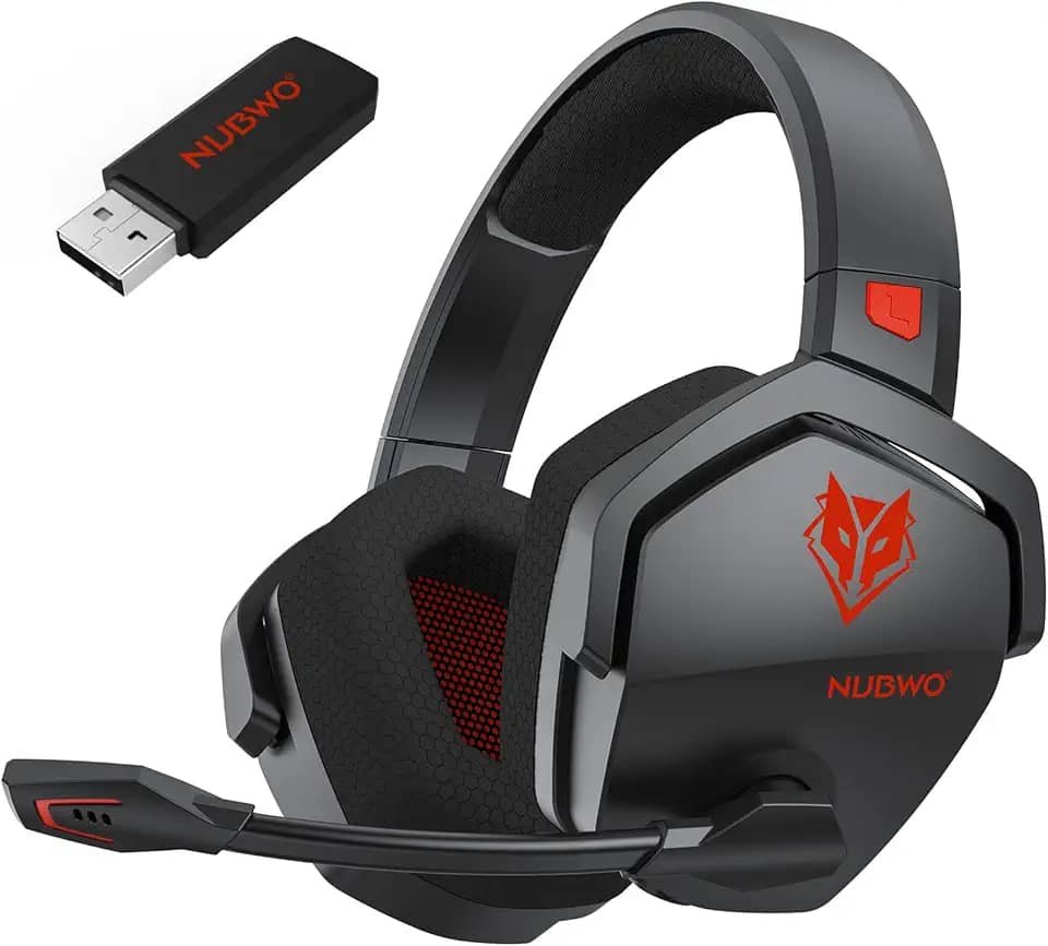 NUBWO Fone de ouvido para jogos sem fio com microfone para PC Ps5 Ps4, zero interferência, bateria de 100 horas para jogar o dia todo, sincronização de 23 ms para jogadores Fortnite e Call of Duty/FPS