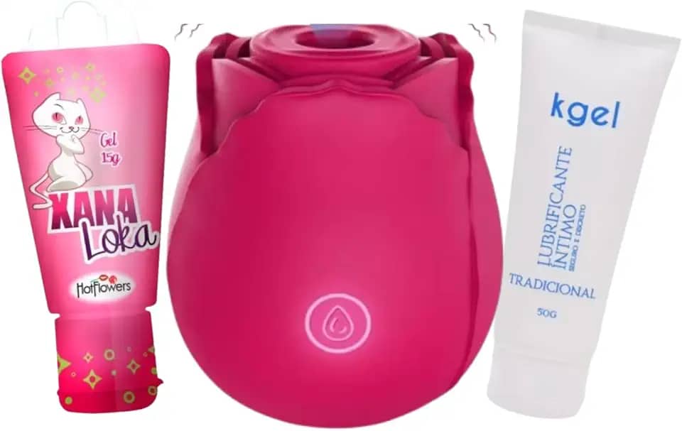 Kit Bem-Estar Íntimo Feminino – Rosa Sugadora + Gel Estimulante + Lubrificante Neutro