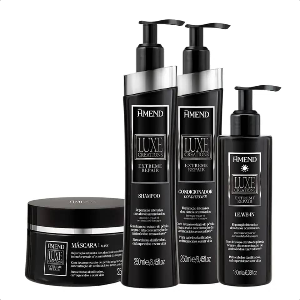Kit Amend Luxe Creations Extreme Repair 4 produtos Shampoo + Condicionador + Máscara + Leave-in Amend