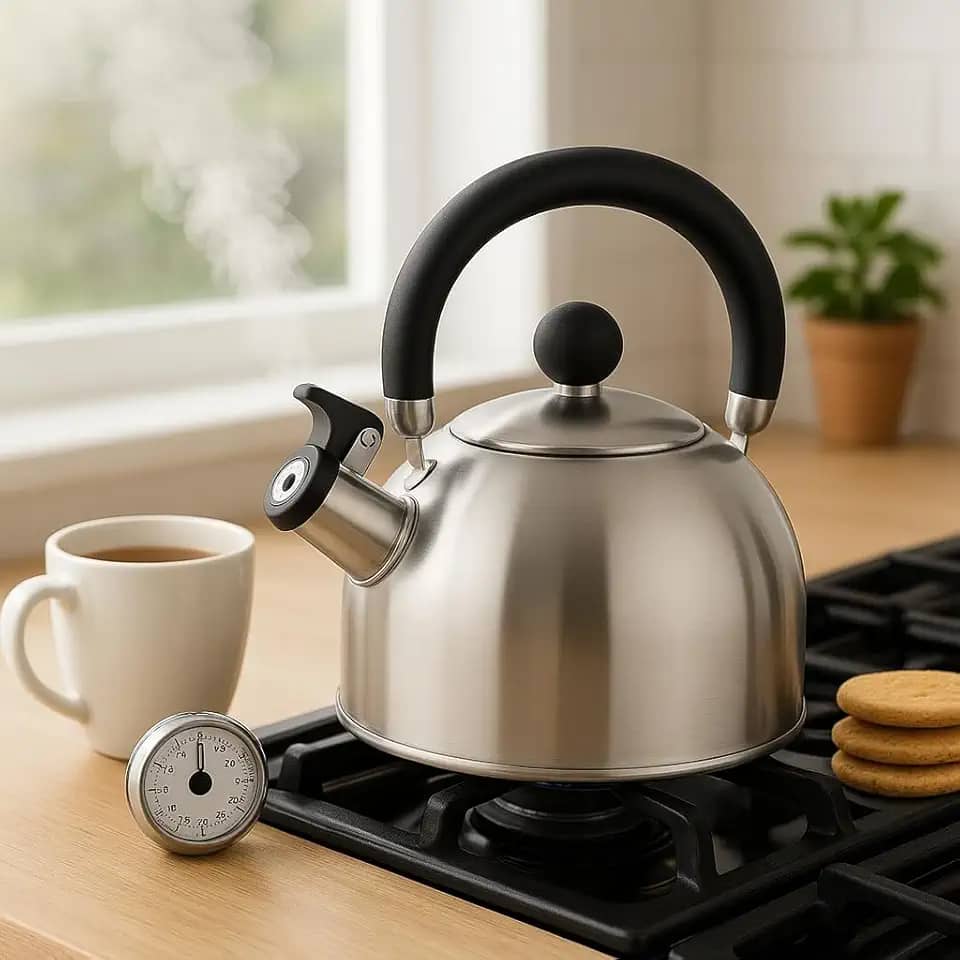 Chaleira Aço Inox Com Apito 2 Litros Para Café Chá - Cabo Antitérmico Fogão Gás Elétrico. Apita Quando Ferve.