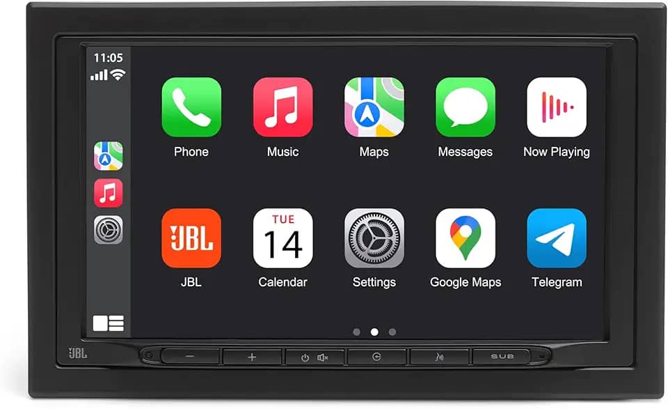 JBL Estéreo automotivo Legend 700 2-DIN com tela sensível ao toque de 7 polegadas com Apple CarPlay sem fio e Android Auto, Bluetooth, saída 4 x 50 W, EQ de 16 bandas, controle de subwoofer, rádio