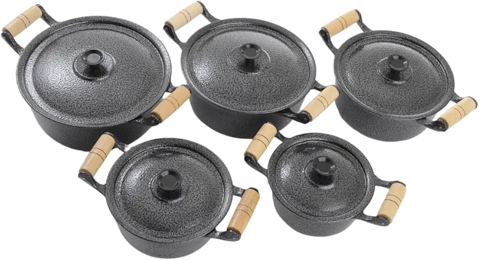 Jogo de Panelas 5 Peças Preto Alumínio Fundido Batido Grosso Cozinha Moderna Qualidade Profissional