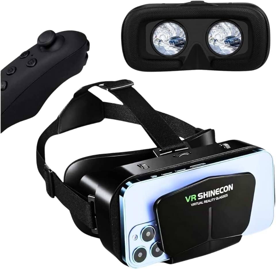 Óculos de Realidade Virtual VR 3D com Controle Bluetooth, Visão 360° Imersiva, Compatível com Smartphones de até 7,2 Polegadas