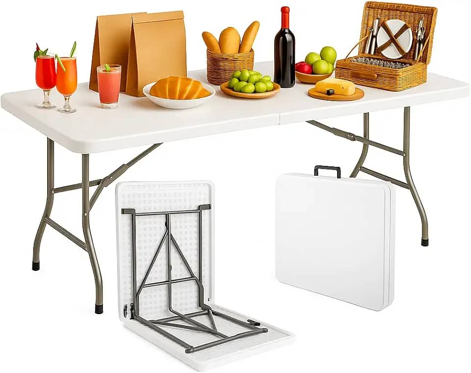 Mesa Dobrável Portátil 1,80m com Alça – Vira Maleta, Ideal para Camping, Jardim, Pesca, Área Interna e Externa