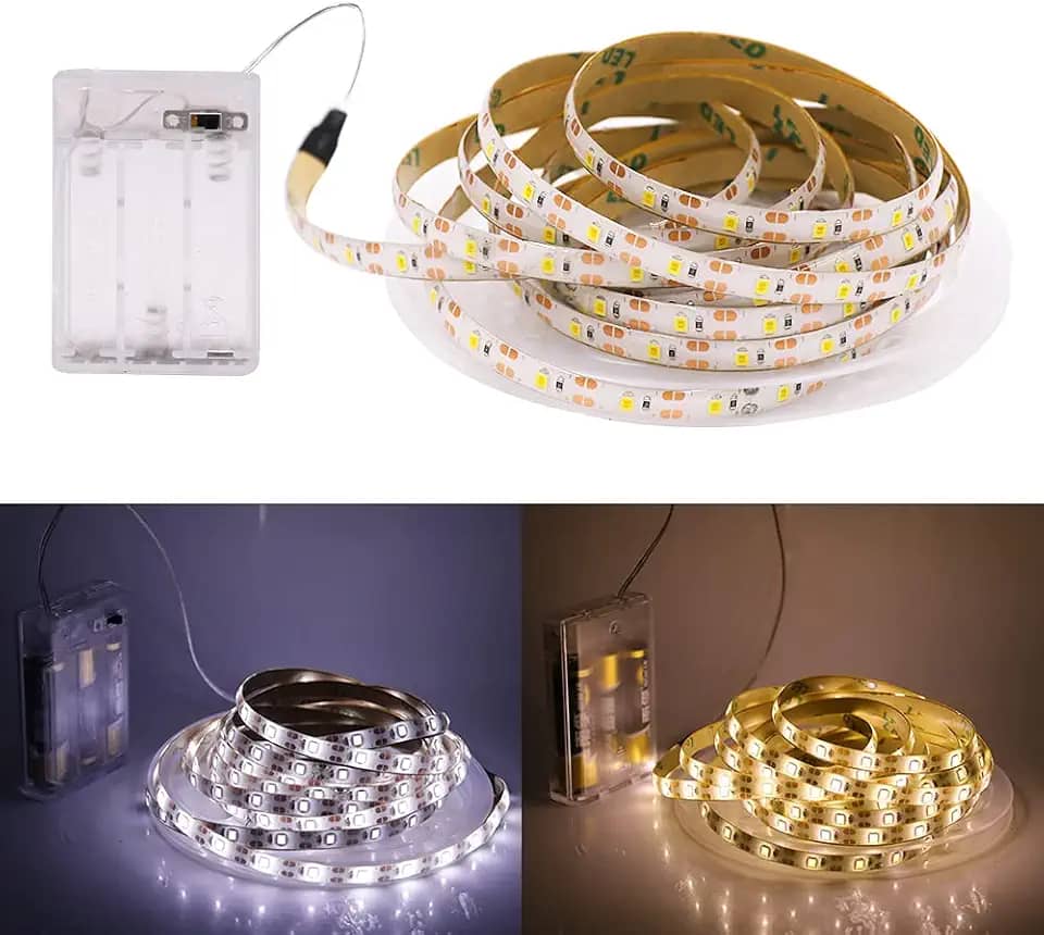 Fita Super Led 2m Metros 120 Leds Branco Quente Ou Frio Sem Fio Alimentação 3 Pilhas AA Autoadesiva Cordão Luminoso Luz Decoração Casa Quarto Cozinha (Branco Frio)