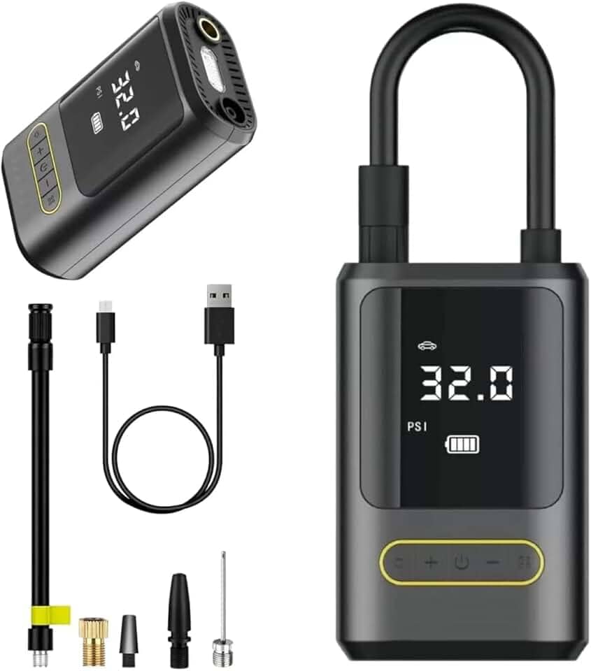 Calibrador Compressor De Ar Digital Multifuncional Recarregável Encher Calibrar Pneu De Carro Bike Bola Moto Powerbank Lanterna Led Branca Vermelha Alerta Emergencia - RCM Group® (PRIME)