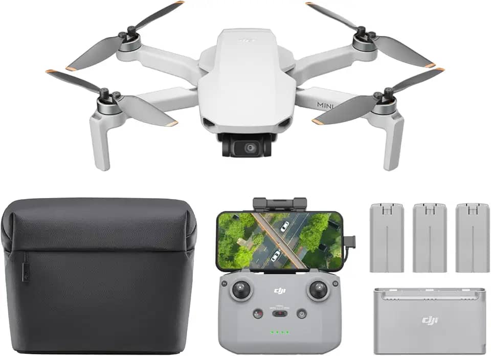 DJI Combo Mini 4K Fly More, drone com câmera UHD 4K para adultos, menos de 249 g, estabilização de suspensão cardan de 3 eixos, transmissão de vídeo de 10 km, retorno automático, 3 baterias para tempo