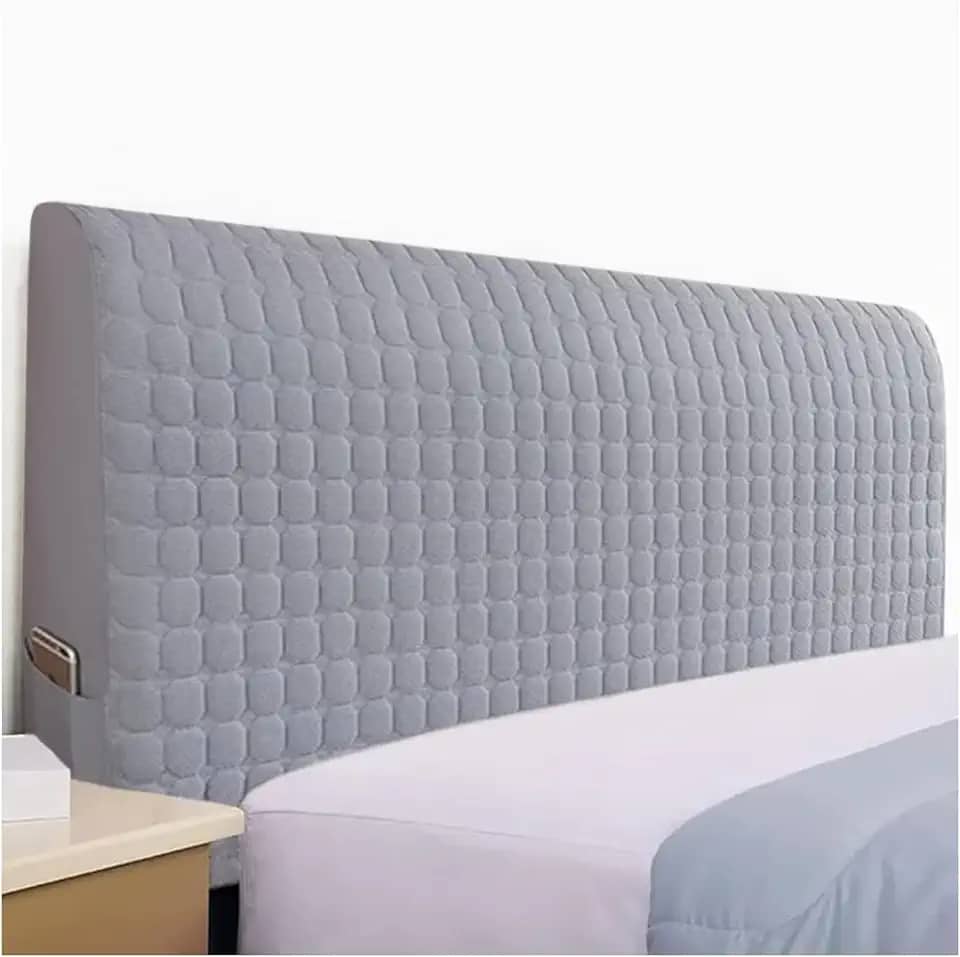 Capa elástica para cabeceira de cama com bolsos laterais, capa protetora para cabeceira de cama, protetor removível para decoração de quarto, cinza, Queen, cinza