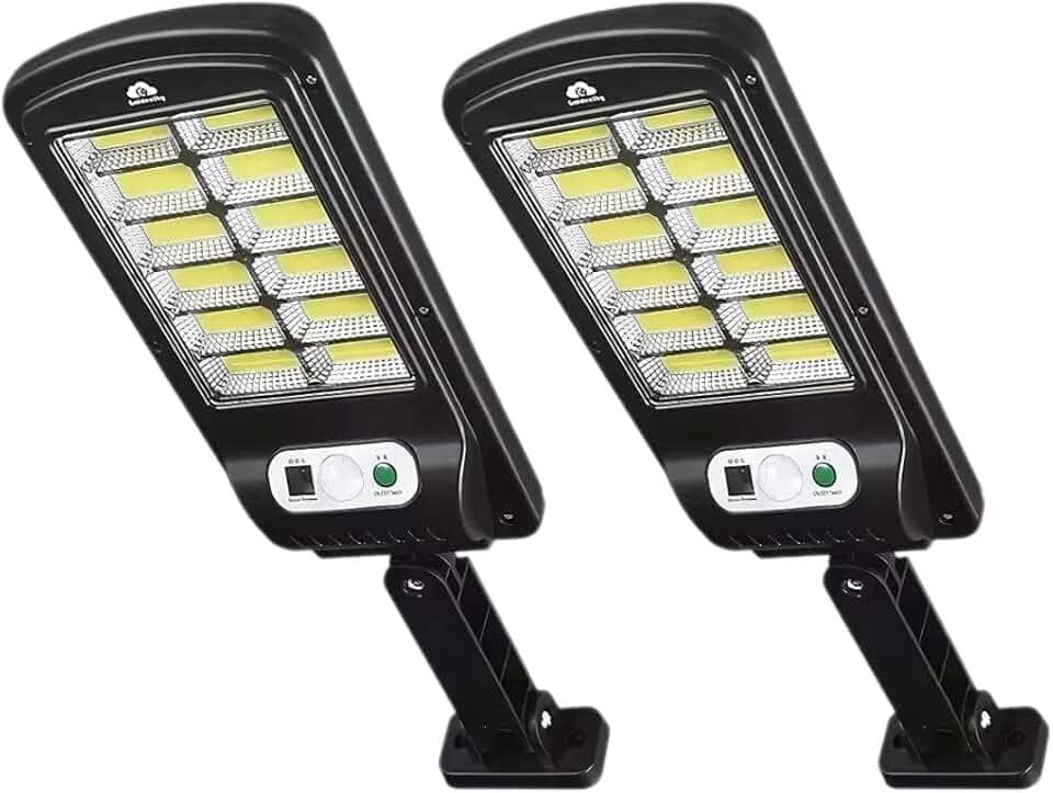 Luminária Solar Goldensky Led 128 Cob Parede Poste Refletore resistente àgua Sensor presença com Controle Remoto 3 funções (Kit com 2 unidades)