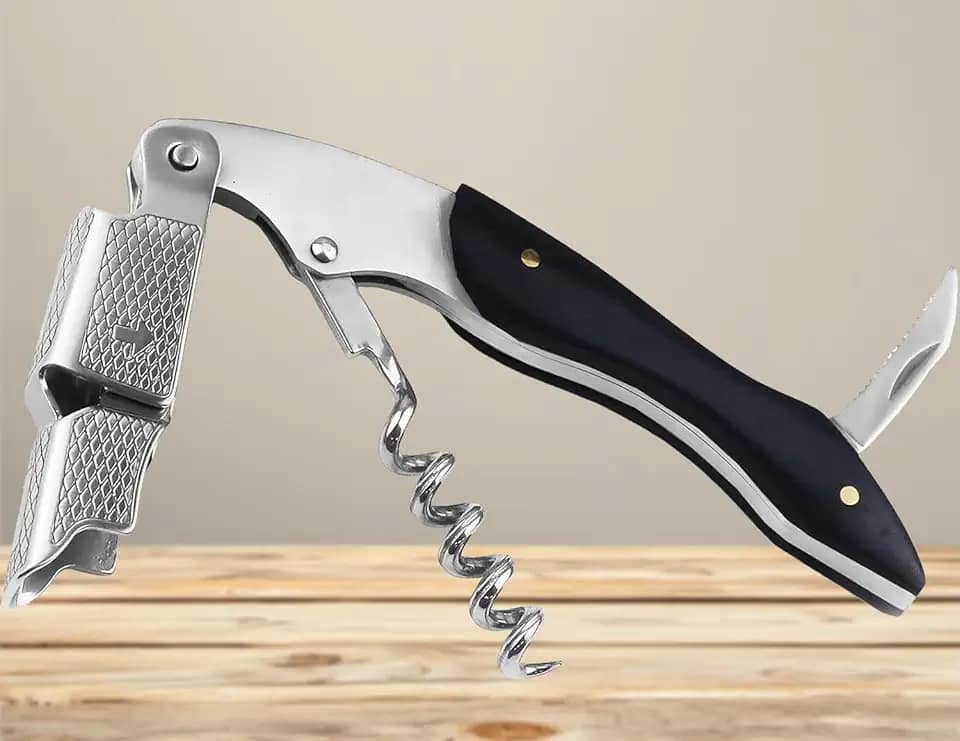 1 abridor de garrafas profissional 3 em 1 saca-rolhas de garçom preto com cortador de folha serrilhada alça ergonômica de aço inoxidável premium ideal para garçons
