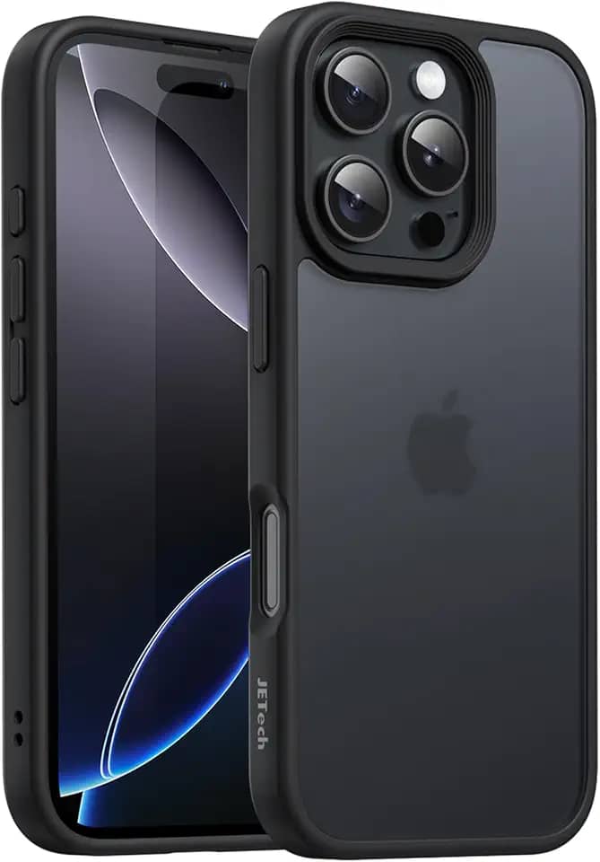 JETech Capa Matte para iPhone 16 Pro 6,3 Polegadas, Case Proteção Contra Quedas de Nível Militar à Prova de Choque, Capinha Traseira Translúcida Fosca, Anti-Impressão Digital (Preto)