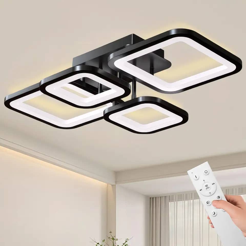 Moderno plafon led sobrepor, Design Quadrado 4, Regulável 3000K-6500K, Acrílico luminária led, Tensão ampla de 110-220 V, Adequado para Quarto, Cozinha, Sala de Jantar, Escritório