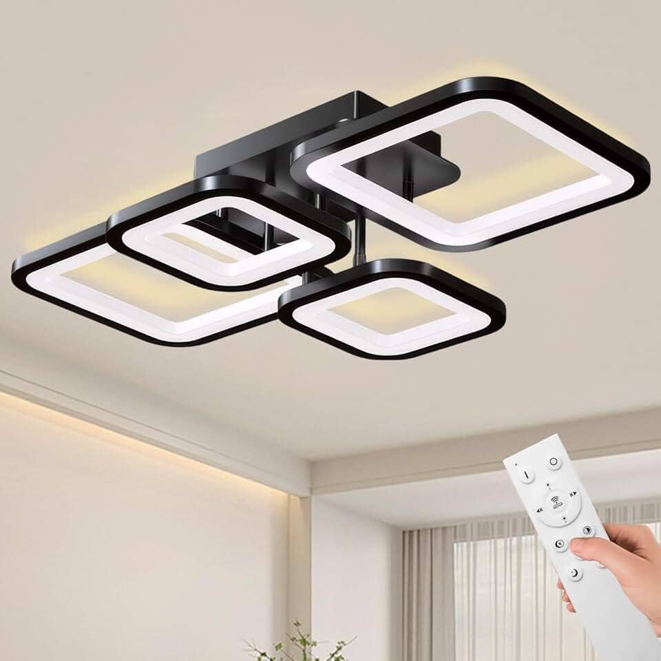 Moderno plafon led sobrepor, Design Quadrado 4, Regulável 3000K-6500K, Acrílico luminária led, Tensão ampla de 110-220 V, Adequado para Quarto, Cozinha, Escritório, Sala de Jantar