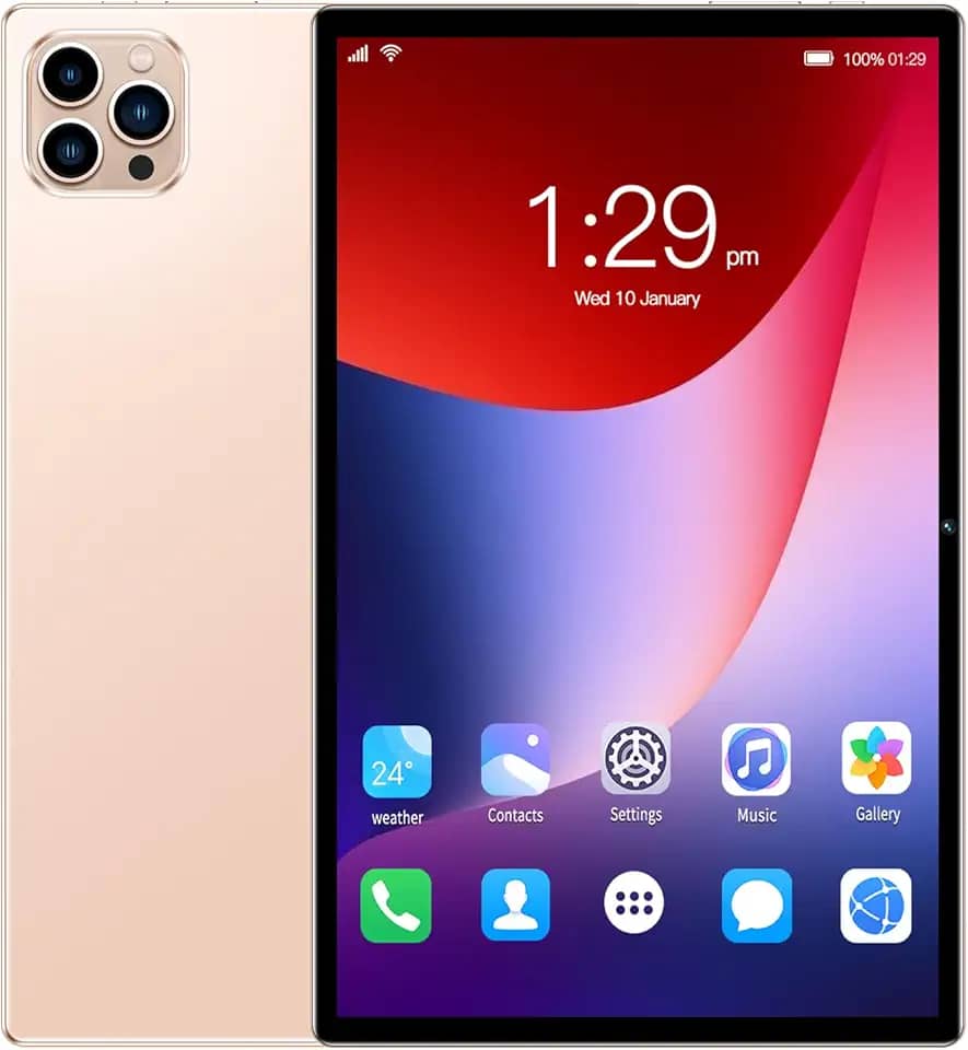 Tablet V62 10.1' FHD Android 12, MTK6797, Câmera 24MP, Bateria 8000mAh – Modelos com 6GB, 8GB, 12GB RAM e até 512GB – Sem Marca – Com Tela Full HD (dourado, 12+512)