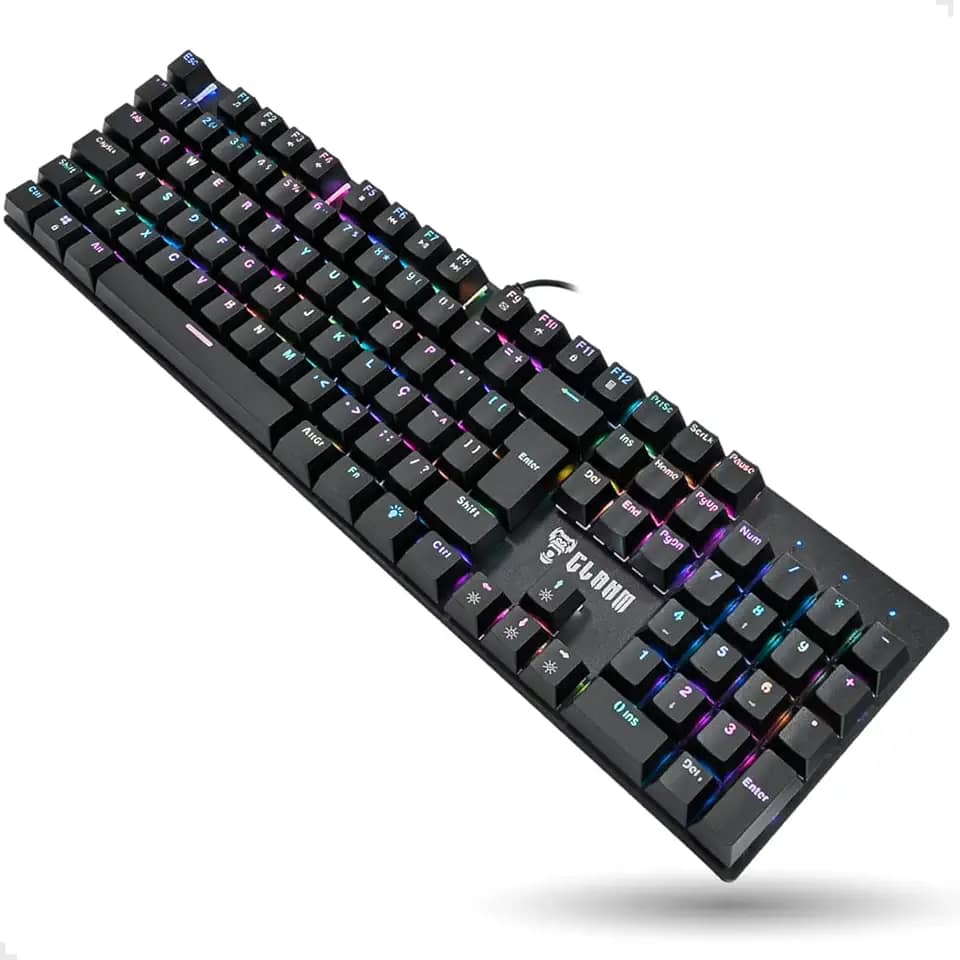 Teclado Gamer Mecânico King Com Iluminação Rgb Full Size Profissional Switch Red ABNT-2 Anti ghosting Cor Preto