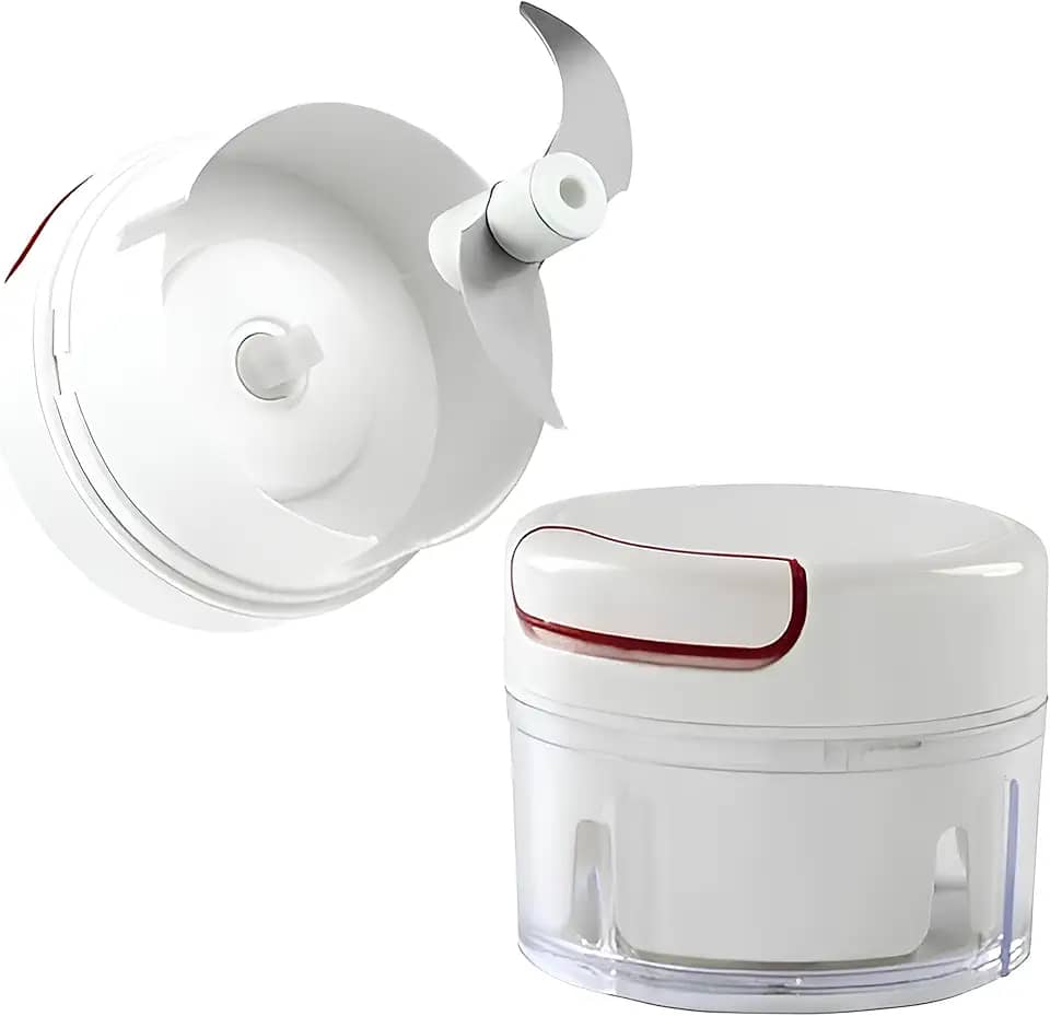 Mini Processador de Alimentos Manual com 2 Lâminas em Aço Inoxidável – Triturador de Alho, Cebola, Temperos e Legumes Portátil, Rápido e Fácil de Usar na Cozinha Linha Premium