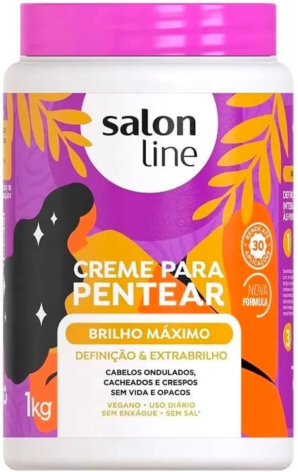 Salon Line, Creme de Pentear, Brilho Máximo, Definição e Extrabrilho, Repara as Fibras - Cabelos Ondulados, Cacheados e Crespos, 1 Kg