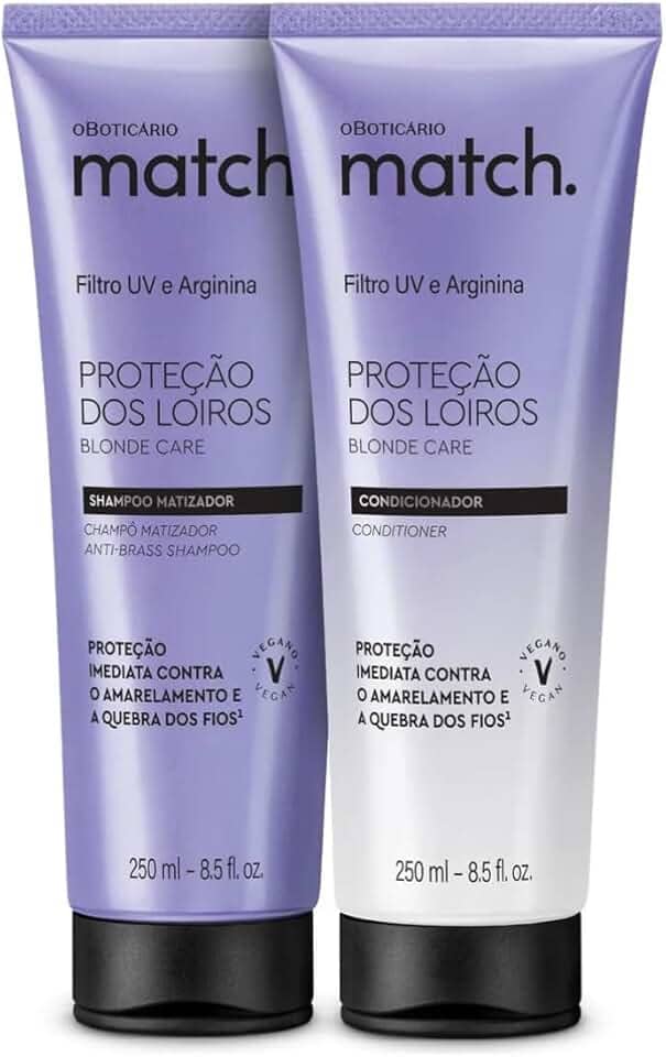 Combo Match. Proteção dos Loiros O Boticário Shampoo e Condicionador para Cabelos Loiros ou Descoloridos Protege a Cor e Aumenta o Brilho