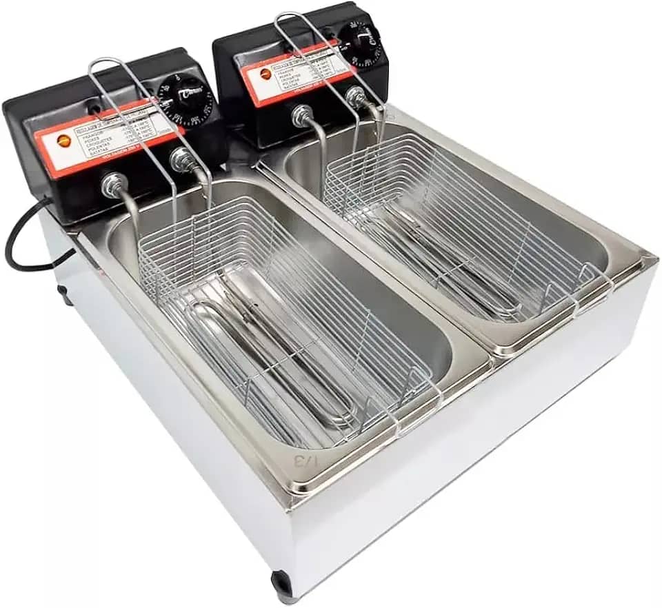 Fritadeira Elétrica com Óleo Industrial Inox, 2 Cubas, 7L 1500W Termostato até 300°C (220V)