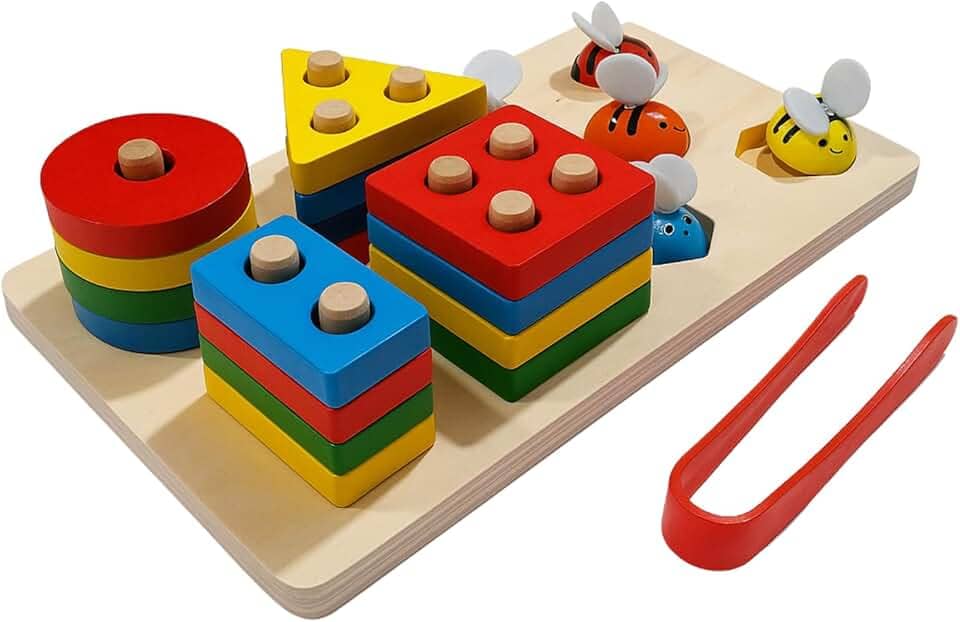 Brinquedo Educativo e Criativo de Aprendizado Encaixe Geométrico Montessoriano Prancha de Seleção em Madeira 2 em 1