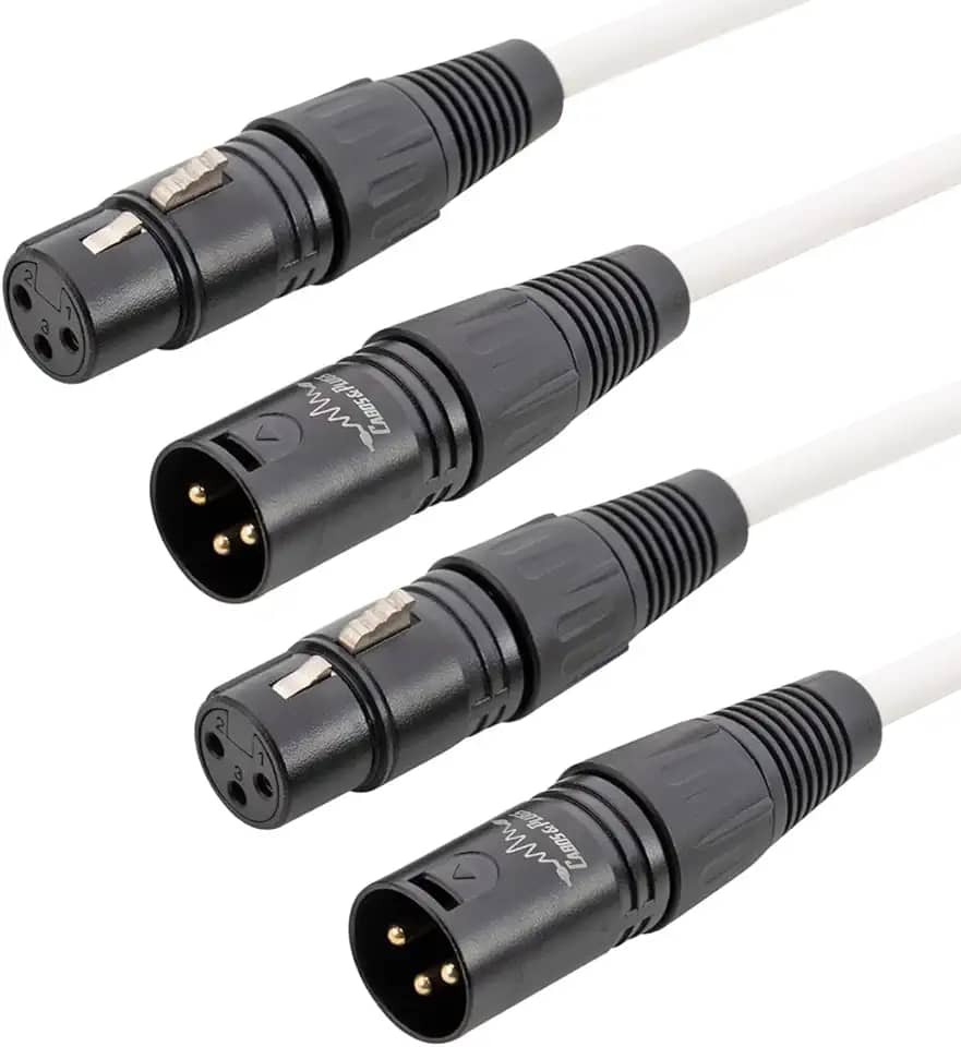 Cabos & Plugs - Cabo de Microfone XLR Macho - Fêmea, cor Branca, Balanceado, Pinos Banhados a Ouro, Cobre Oxygen Free (2UN, 0.5m)