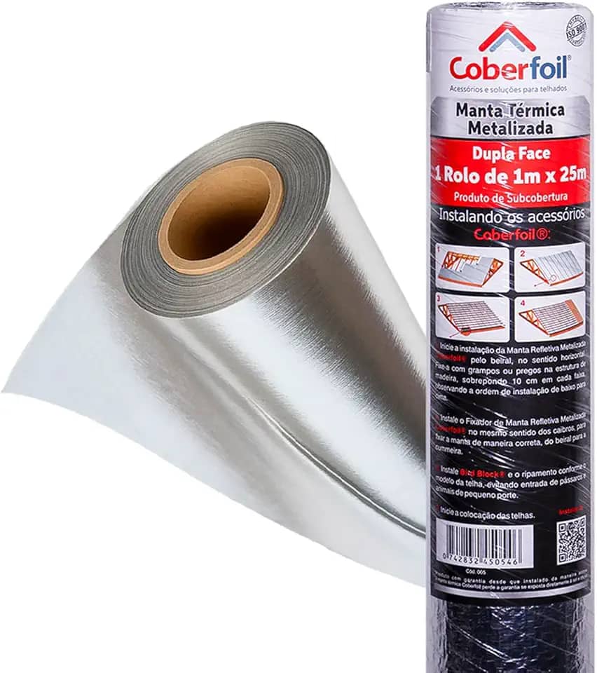 Manta Térmica para Telhado Dupla Face 1mx25m² Aluminizada Metalizada Refletiva Subcobertura Proteção Conforto Térmico Economia