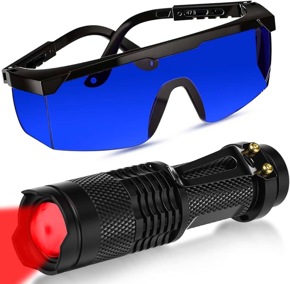 Retisee Lanterna de luz vermelha com óculos de proteção, lanterna de LED de modo único, 1 modo escalável, filtro de lente vermelha, mini lanterna para astronomia noturna, observação, aviação, caça