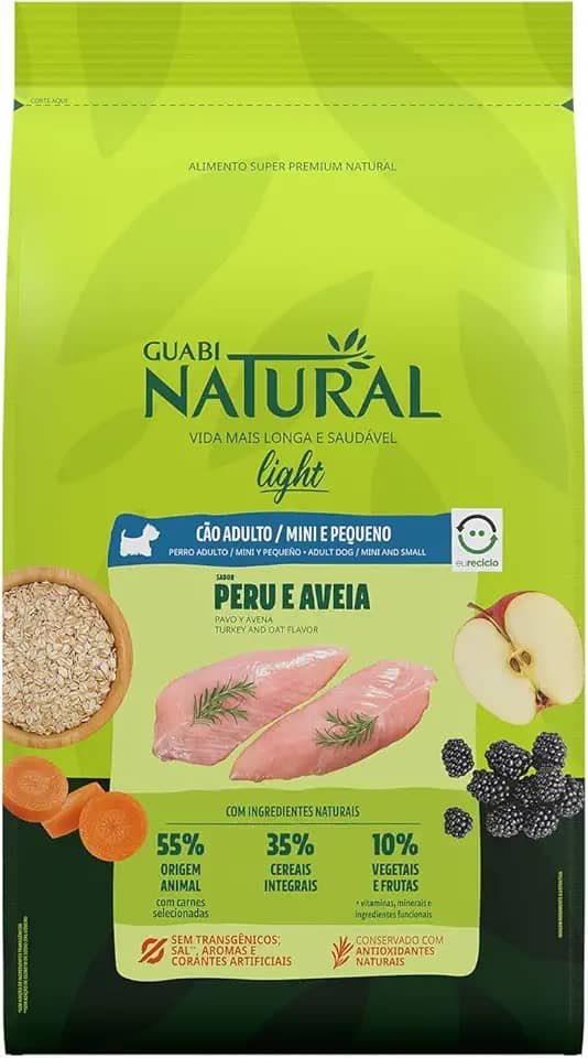 Ração Guabi Natural Cães Adultos Light Raças Mini e Pequeno Peru e Aveia 10,1 kg