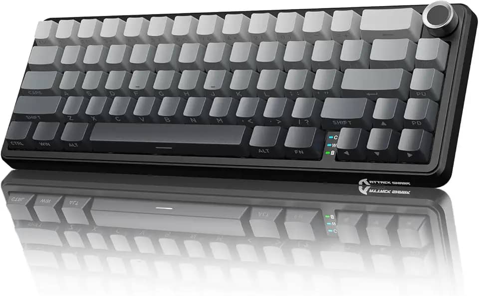ATTACK SHARK X66 Teclado mecânico sem fio para jogos com botão, modo triplo USB-C/BT5.0/2.4G,com junta montada,60% RGB,teclas PBT impressas na lateral,hot swap strawberry switch(Moonlight)