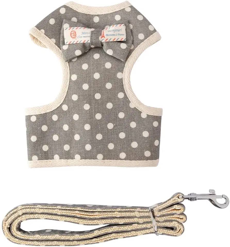 Coleira Peitoral para Cachorros e Guia Estampada Yorkshire Shih-Tzu (P, Cinza)