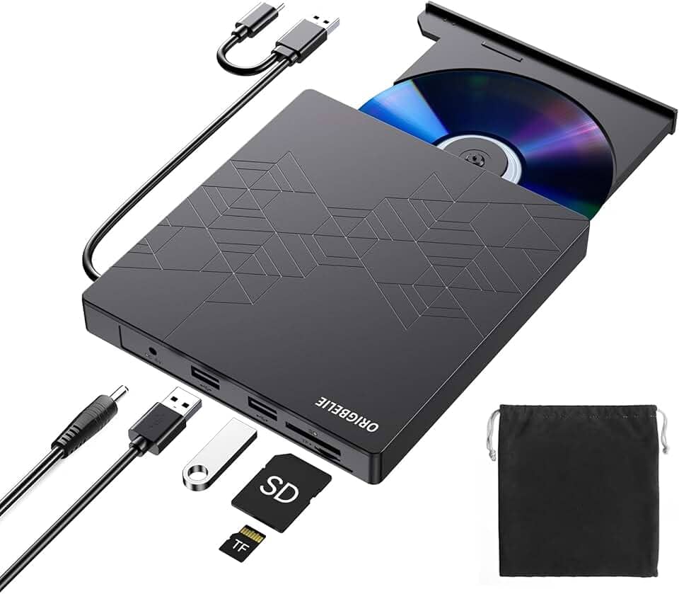 Unidade Externa de DVD/CD USB 3.0 Tipo C, Gravador e Leitor ROM +/-RW Com Adaptador Para Laptop, PC, Desktop, Compatível Com Mac Windows Linux