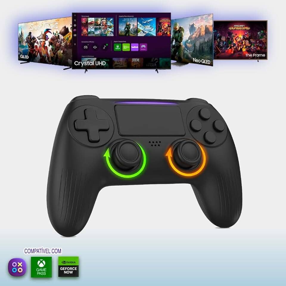 Controle Game Bluetooth para TV SAMSUNG PHILIPS TCL LG SONY Google TV Tizen Game Hub Game Pass GeForce NOW WebOS Android TV Roku TV PC QLED 3em1 4K AU7700 Cu7700 DU7700 alta compatibilidade