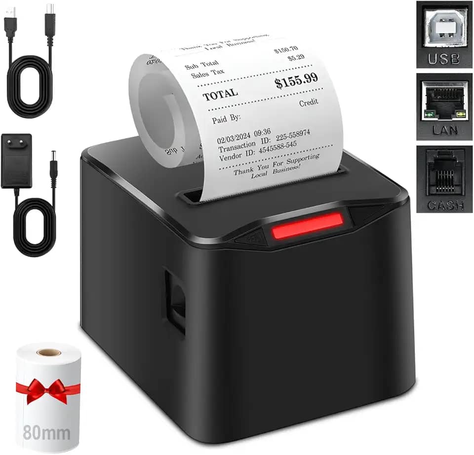 Impressora Termica Portatil, Imprimir Rótulos, Notas, Recibos, Código de barras, Ideal para Restaurantes, Lojas, Fábricas, Supermercados e Escritórios